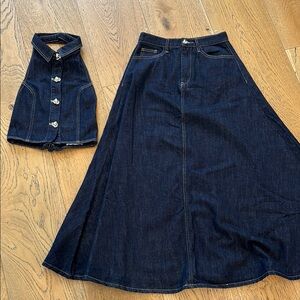 Dark Indigo Denim Halter Top and A-Line Maxi Skirt Set